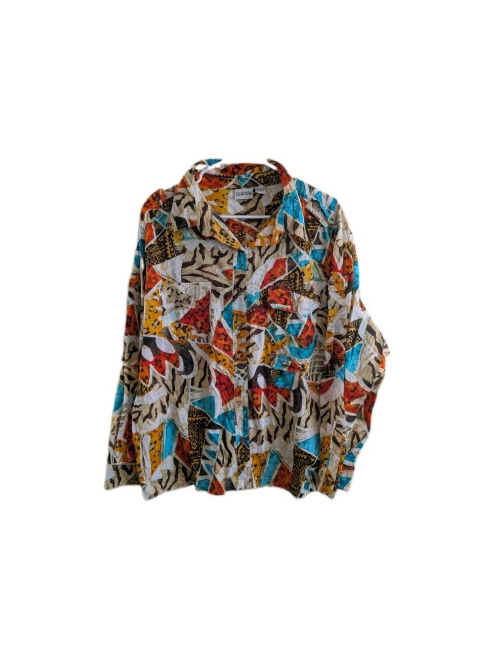 Vtg Chico's Tribal Geometric Abstract Print Button Front Shirt Women's Size 3 XL